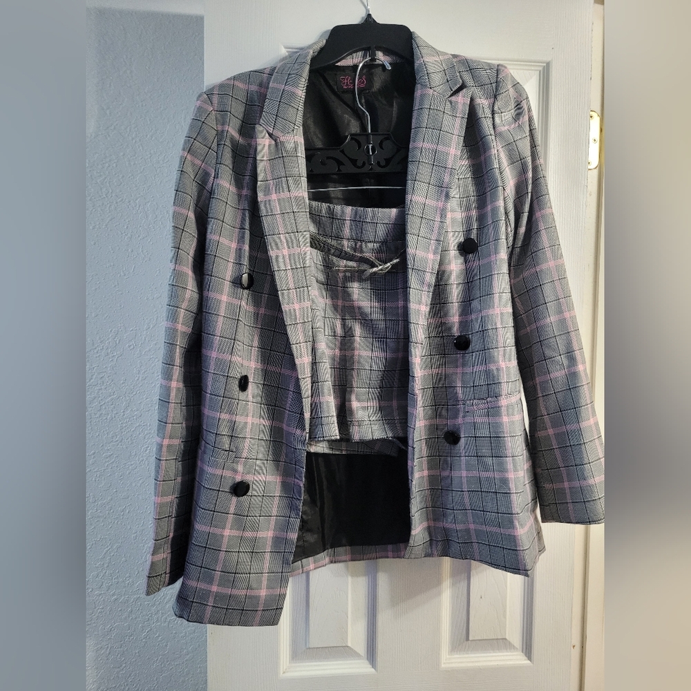 Gray and Pink Plaid 3pc Set Y2k Vintage